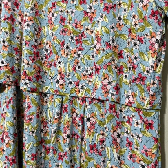 J Jill women’s size XL Blue Floral Jersey Short Sleeve Layered Dress pockets - Picture 2 of 11